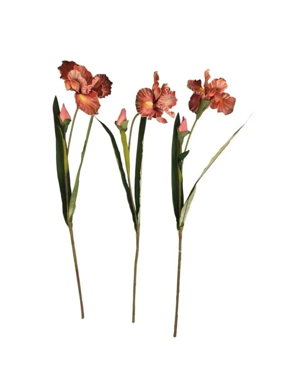 Luxury Artificial Iris Flower 33 Inch Tall Hand Painted Look Terracotta Pink Fau